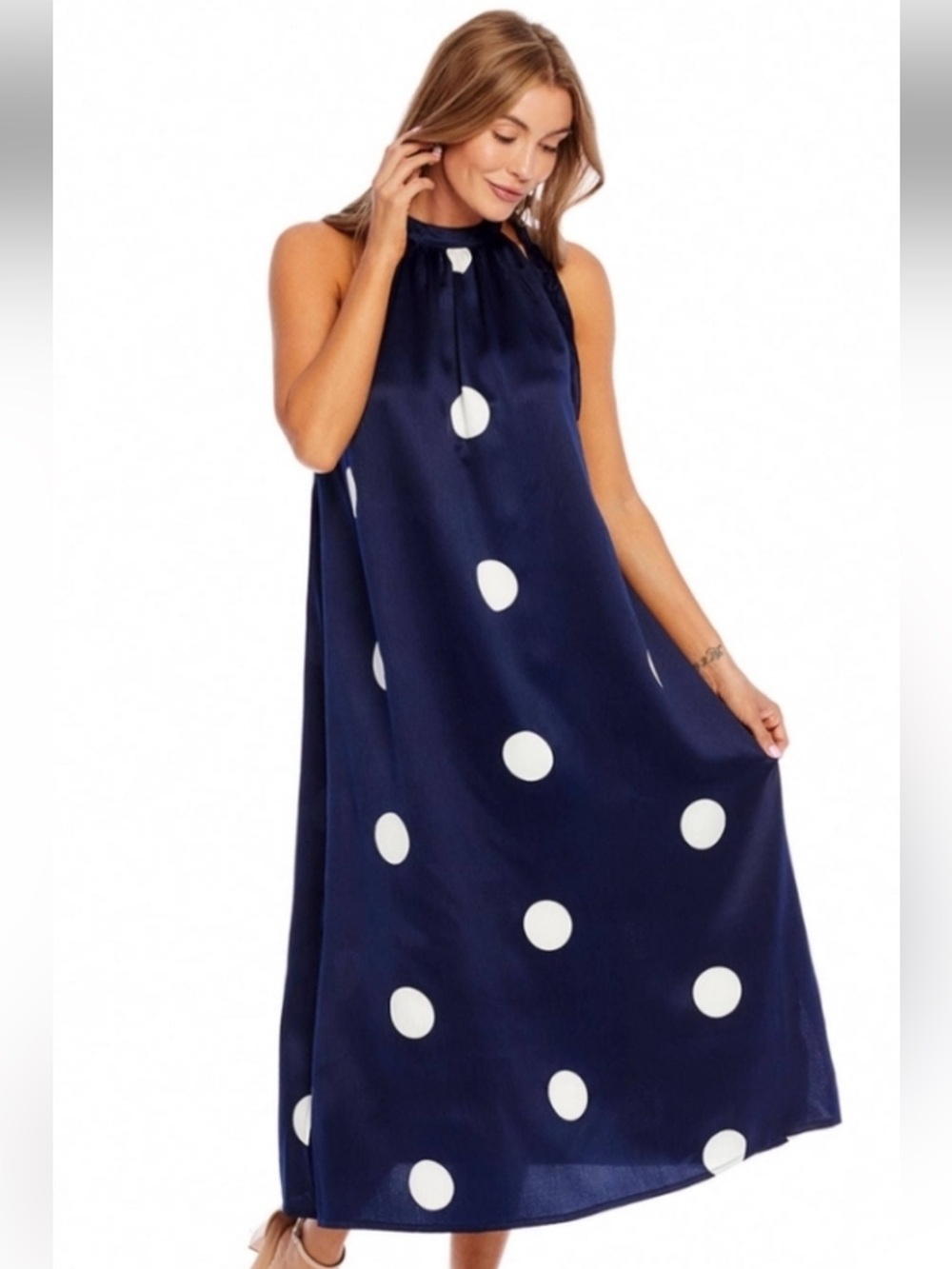 Polka Dot Halter Maxi Dress Quiet Luxury Wedding Guest Dress